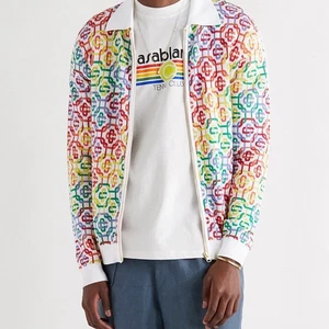 CASABLANCA MS21 Tennis Slim Logo Jacquard Cotton Knit Zip Cardigan Multi XS-S - Picture 1 of 12
