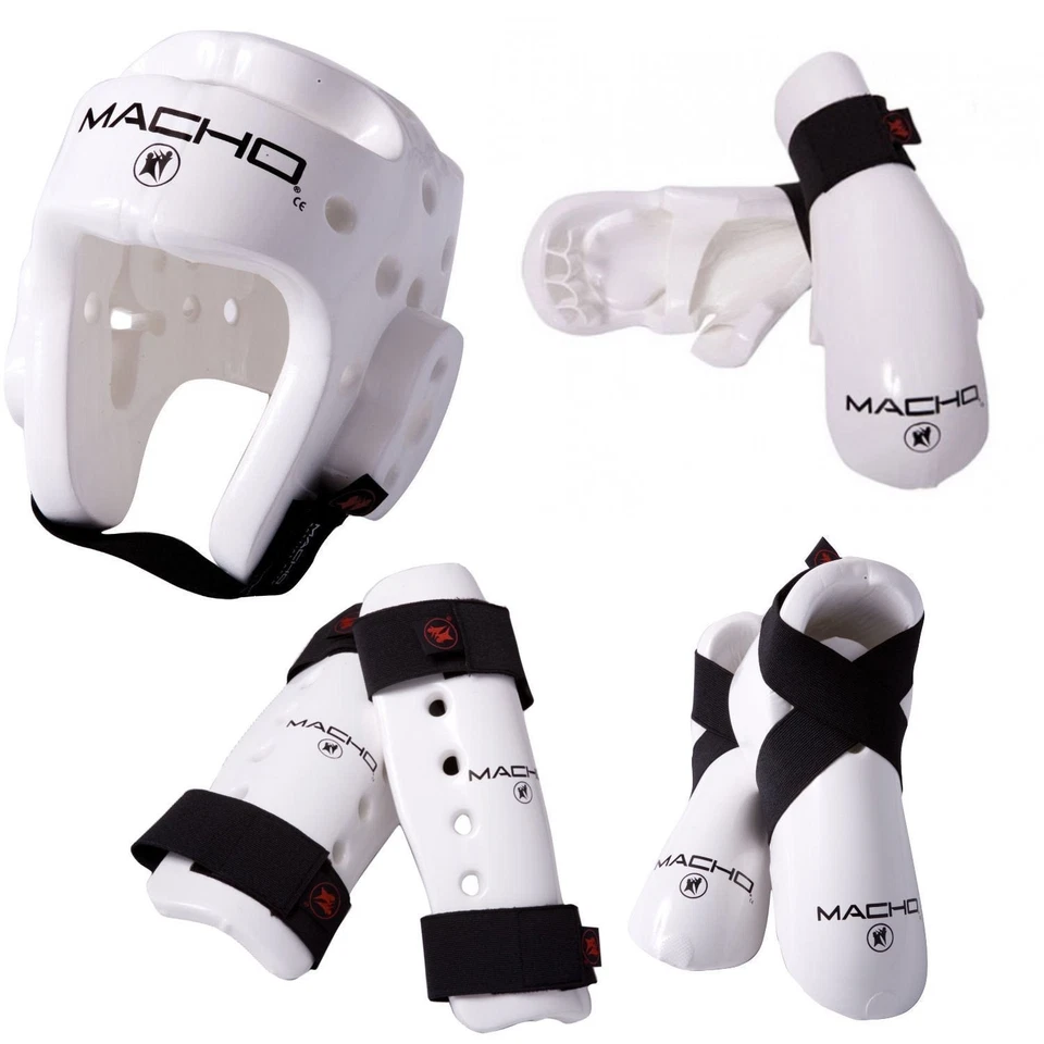 Macho Dyna 7 Piece Sparring Gear Set with shin Guards White Child Small - Image 1 of 2