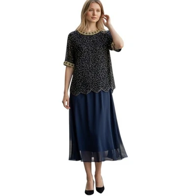 Scala блузка женщин винтажный бисером блестки синий шелк туника верхний женщин 2 X праздник - Изображение 1 из 4