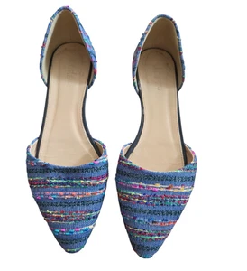 J Crew Textured Fabric Flats D’orsay Pointed Toe Blue Multi Color Size 8 - Picture 1 of 4