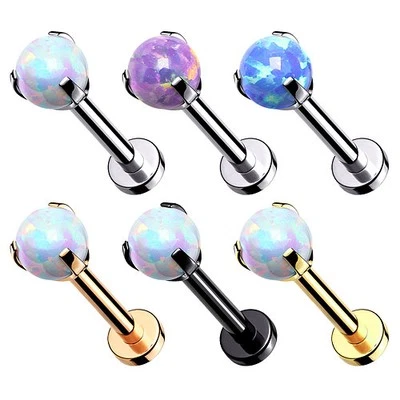 Labret Ohr Piercing Tragus Helix Daith Stecker flach Innengewinde mit Opal - Bild 1 von 3