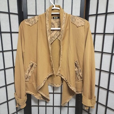 Chaqueta Miss Me Marrón Crop Fly Away Talla Mediana Abierta Capas Drapeada G17 Foto 1 de 4