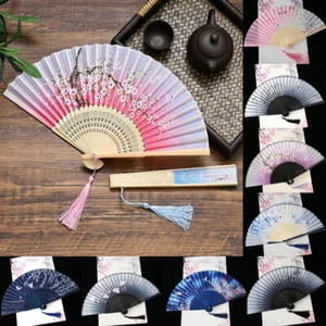 Folding Fans Chinese Flower Silk Lace Hand Held Fan Wedding/Dancing Party Crafts - Picture 1 of 21
