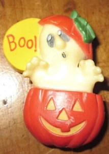 VINTAGE HALLMARK HALLOWEEN GEIST & JACK-O-LATERNE KUNSTSTOFF ANSTECKNADEL - Bild 1 von 3