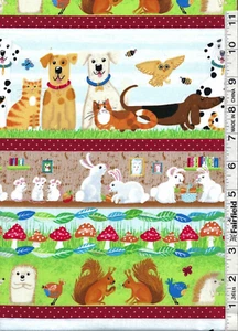 Multi Border Stripe Dogs Bunny Squirrel Tree House Collection by Henry Glass bty - Picture 1 of 1