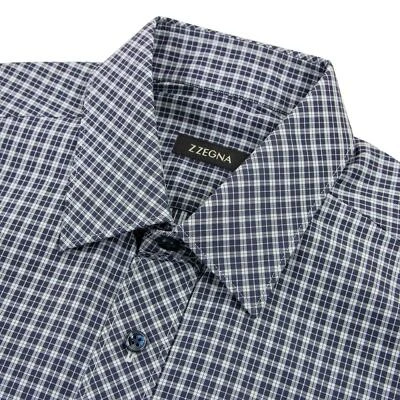 Camisa social nova com etiquetas Zegna azul cinza algodão xadrez gola semi-espalhada 39UE/15,5EUA - Imagem 1 de 4
