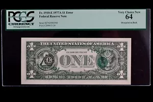 NATICK TEST NOTE ERROR $1 1977A CU PCGS 64 FRN E79299659H OVERPRINT ON BACK - Picture 1 of 6