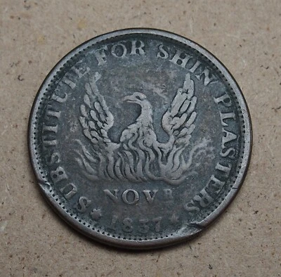 1837 Hard Times Token Sustituto para Shin Plasters moneda usada Foto 1 de 2