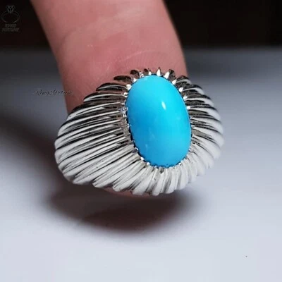 Anillo Turquesa Neshapuri para Hombre - Auténtico Turquesa Persa Plata 925 Foto 1 de 4