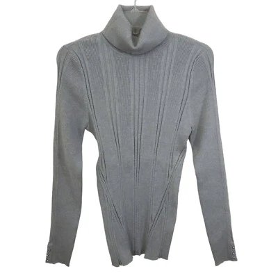 WHBM Transfer Rib Turtleneck Sweater Knit Top Grey Long Sleeve NWT Size Large - Image 1 of 4