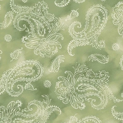 Hermosa tela de edredón de algodón Garden Grandeur Paisley verde claro Foto 1 de 4
