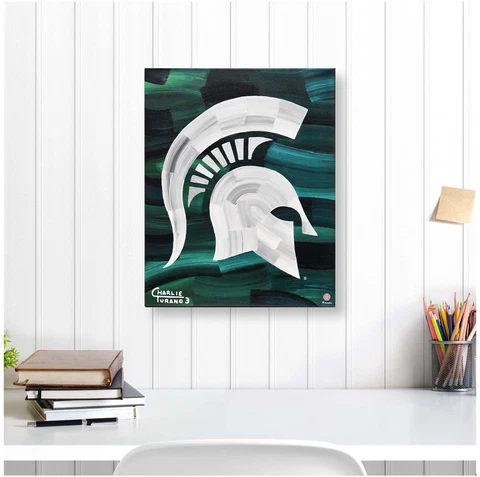 Michigan State Spartans 16x20 "Spartan Head" Logo Gallery Wrapped Canvas Giclee Cover