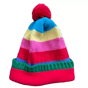 Old Navy Kid Stretch Striped Snow Ski Knit Pom Pom Beanie Hat Cap Wool Acrylic - Picture 1 of 6