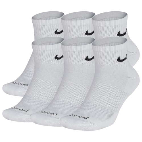 NIKE DriFit Everyday Training Quarter Socks 6Pairs, Size L White