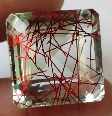 74.3 Ct. Large Rutilated Quartz Square Cut Faceted Loose Gemstone Ring & Pendant - Image 1 of 4