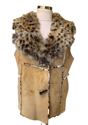 Chaleco para mujer French Spy M gamuza piel sintética leopardo beige camel Foto 1 de 4