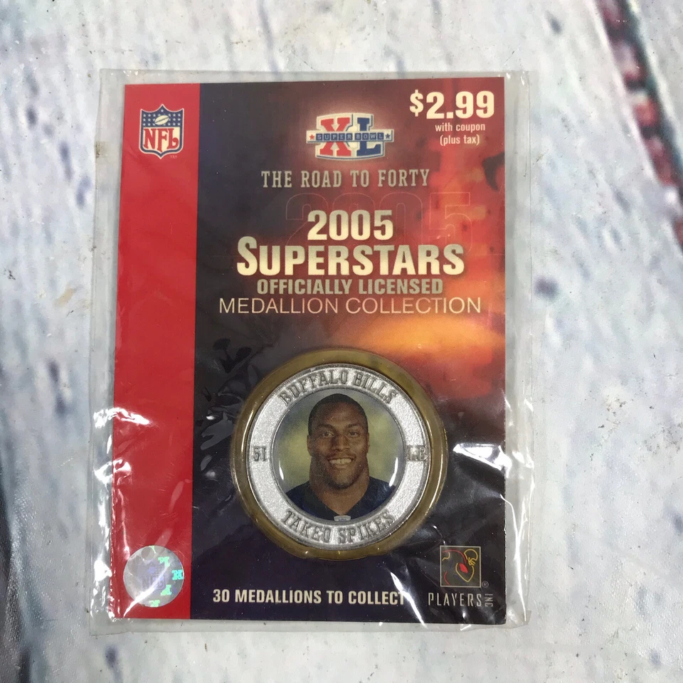 Buffalo Bills Medallion Coin Football Takeo Spikes 2005 NFL Superstars - NOS - Image 1 of 4