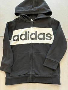 Adidas Sweatshirt Kids Boy's Small 8 Black Full Zip Chest Logo Casual Hoodie - Picture 1 of 6