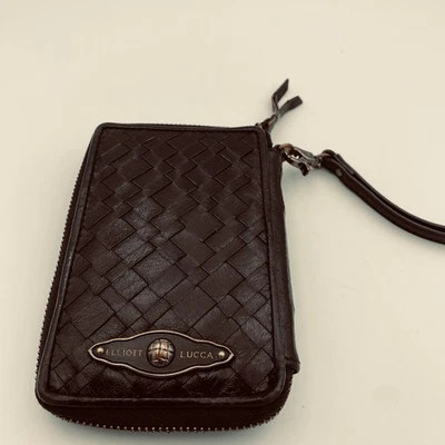 Elliot Lucca Black Woven Leather Organizer Id Slot Wristlet Wallet Zip Around - Image 1 of 4