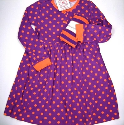 Nuevo Nuevo Nuevo con Etiquetas Hanna Andersson Vestido de Lunares y Medias a Rayas Púrpura Naranja 120 7 Foto 1 de 2