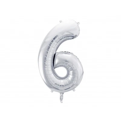 Palloncino Mylar a Forma di Numero 6 Sei Argento 86 cm - Immagine 1 di 3