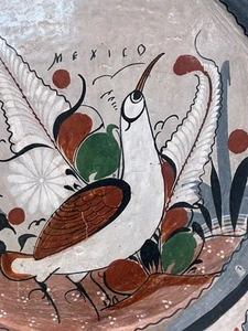 Tonala Folk Art BIRD Mexico Plate Wall Hanging Art 16.5” Vintage X Large Signed - Picture 1 of 10