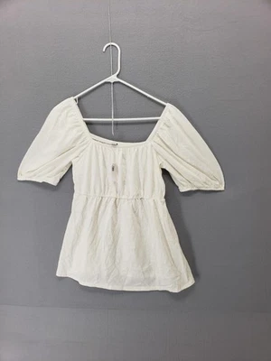 Old Navy Maternity Top Womens Small White Puff Sleeve Peasant Blouse 100% Cotton - Image 1 of 4