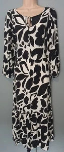 Size 18 Cream Black Cow Print 3/4 Puff Sleeve Tiered Midi Dress ! - Imagen 1 de 6