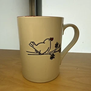 Bird On Branch Bringing Gift of A Heart 5" White Coffee Mug w Red Inside USED - Picture 1 of 12