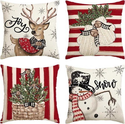 AVOIN Colorlife Christmas Snowman Reindeer Gloves Eucalyptus Red Throw Pillow Co - Image 1 of 4