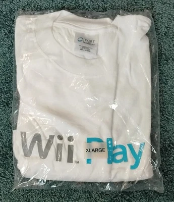 Camiseta Promocional Nintendo Wii Play 2006 Rara, Blanca con Logotipo Azul Elevado, XL Nueva Foto 1 de 2