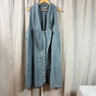 Chaleco Cynthia Ashby Mujer Grande Azul Lino Sin Mangas Plumero Lagenlook Natural Foto 1 de 4