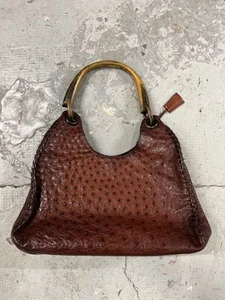 FW2002 Gucci by Tom Ford Ostrich Leather Wood Top Handle Brown Bag (One Size) - Picture 1 of 11