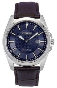 Citizen Eco-Drive Lederarmband blaues Zifferblatt BM7108-22L 100M Herrenuhr - Picture 1 of 4