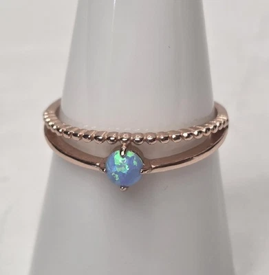 Anillo de ópalo enchapado en oro rosa de 14k sobre plata 925 apilado con textura 1,3 g talla 7,5 Foto 1 de 4