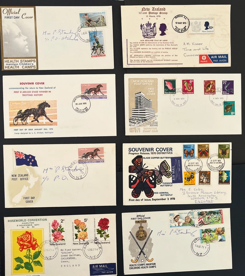 New Zealand 1970-71 First Day Covers x 8 FDI Stamps - Image 1 of 1