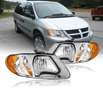 Faróis cromados L&R para 2001-2007 Dodge Caravan Chrysler Town & Country - Imagem 1 de 4