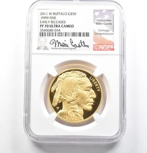 2011-W $50 American Gold Buffalo Mike Castle 1 Oz PF70 UCAM NGC *0605 - Picture 1 of 3