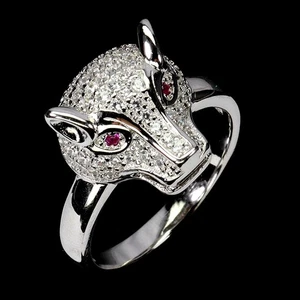 925 Sterling Silver Ring Round Simulated Cz Gemstone Tiger Jewelry Size 7.5 - Picture 1 of 14