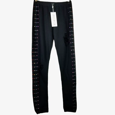 Pantalones Knox Wildfox para mujer negros con tachuelas desgastados S Foto 1 de 4