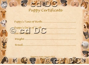 NEU WELPE/HUND GEBURTSURKUNDEN FÜR IHRE HÜNDCHEN ca. 7"x 5" Design 2 - Bild 1 von 1
