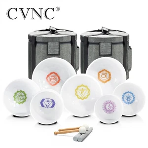 Juegos de 432 Hz 6""-12"" 7 piezas diseño de chakra cristal esmerilado cuenco para cantar con estuche yoga - Imagen 1 de 7