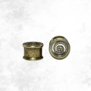 Par de túneles de oído estilo latón antiguo vintage doble llamarada - Imagen 1 de 6