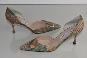 Neu Manolo Blahnik Exotischer Python Pumps Dorsay Brown Grün Taupe Schuhe - Bild 1 von 8