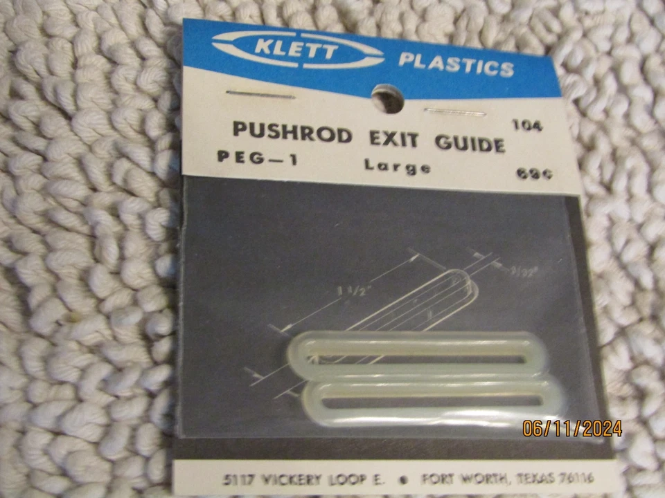 Klett Plastics No PEG-1 Lrg Pushrod Exit Guide Set of 2 NOS NIB NIP Made in USA - Image 1 of 1