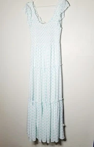 Anthropologie Araminta James Maxi Dress Women's Large White Blue Tiered Smocked - Picture 1 of 12