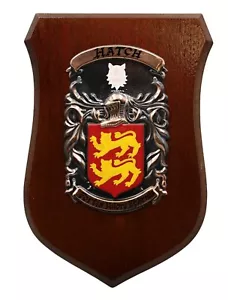 Stemma Famiglia "Hatch" Stemma Scudo Noce Targa Bronzo Dipinto a Mano - Foto 1 di 3