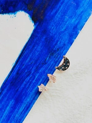 Conjunto de Brincos Perfurados de Cristal Swarovski Simbólico Branco Azul Lua Ouro Rosa, Novo com etiquetas - Imagem 1 de 4