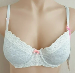 BNWT Ladies Sz 34A JT One Brand Grey Cotton Lace Padded Underwire Bra RRP $29.95 - Picture 1 of 3