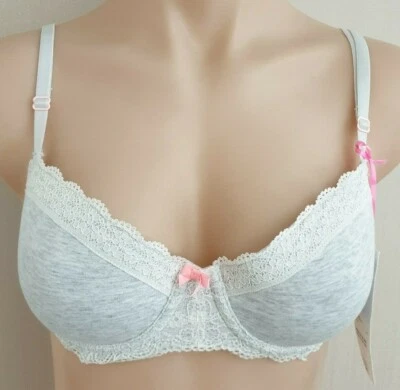BNWT Ladies Sz 34A JT One Brand Grey Cotton Lace Padded Underwire Bra RRP $29.95 - Image 1 of 3